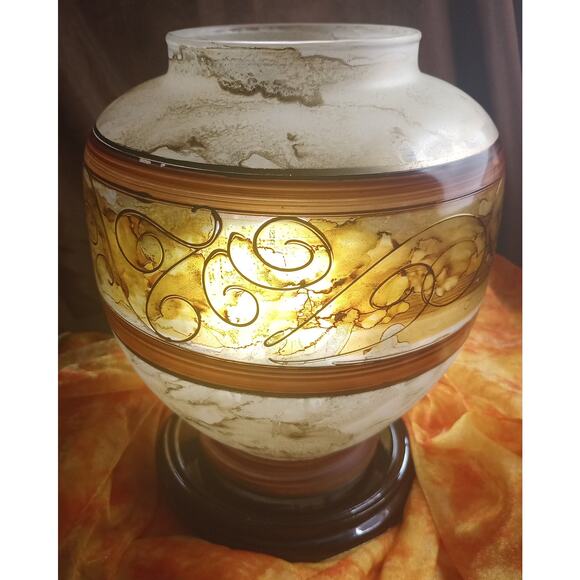 Rare Genuine Vintage Signed Murano Large Amber & Cream Frosted Glass Vase